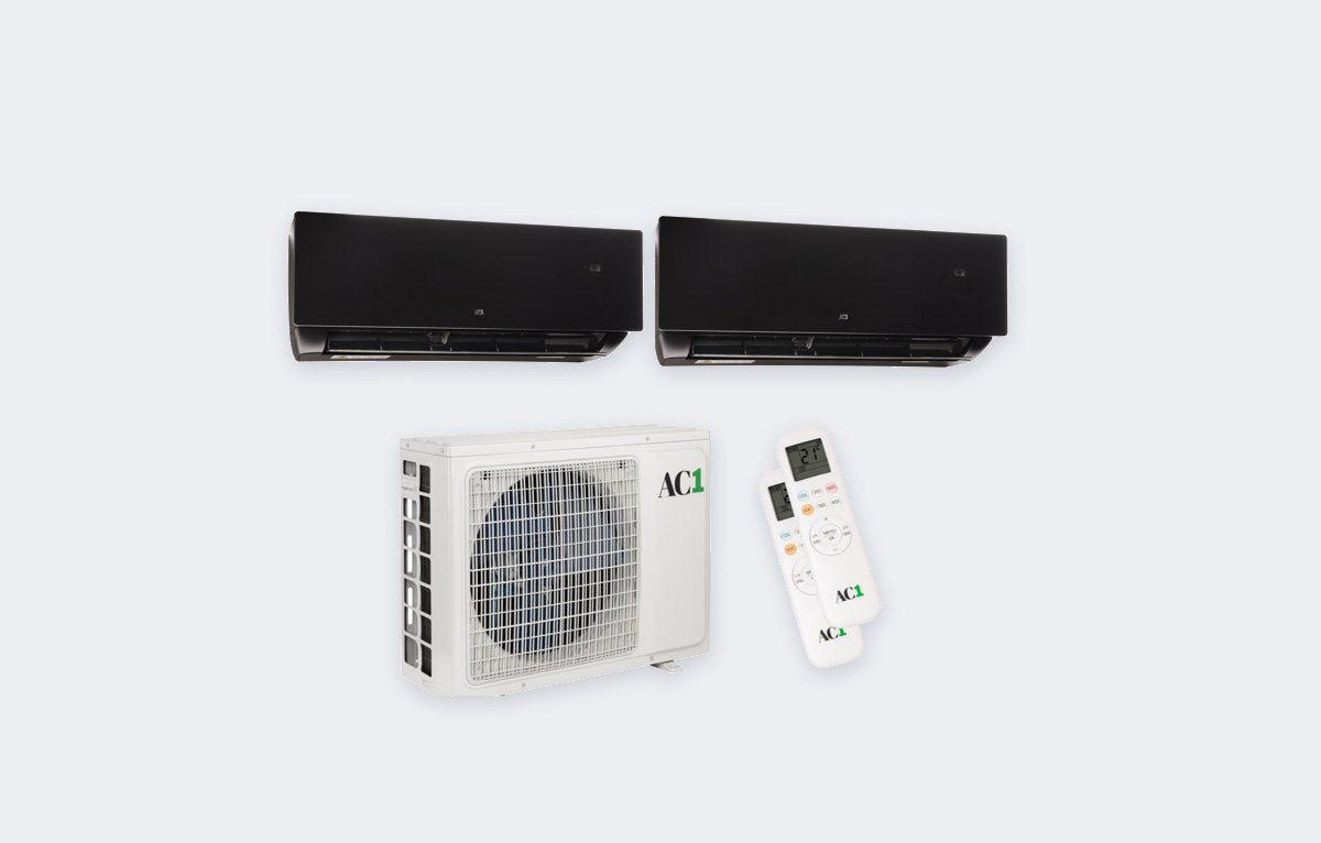 AC1 Duo-Split JP-Black – 5,0 kW / 18.000 BTU – 2× 3,5 kW Innengeräte – A++ – mit WLAN