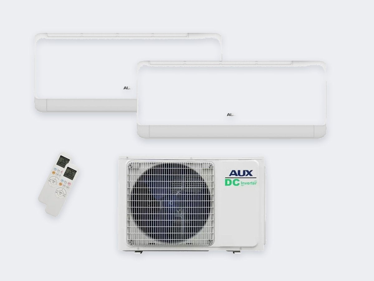 Aux Duo-Split Q-Smart Deluxe – 5,3 kW / 18.000 BTU – Innengeräte 2,5 + 3,5 kW – A++ – mit WLAN