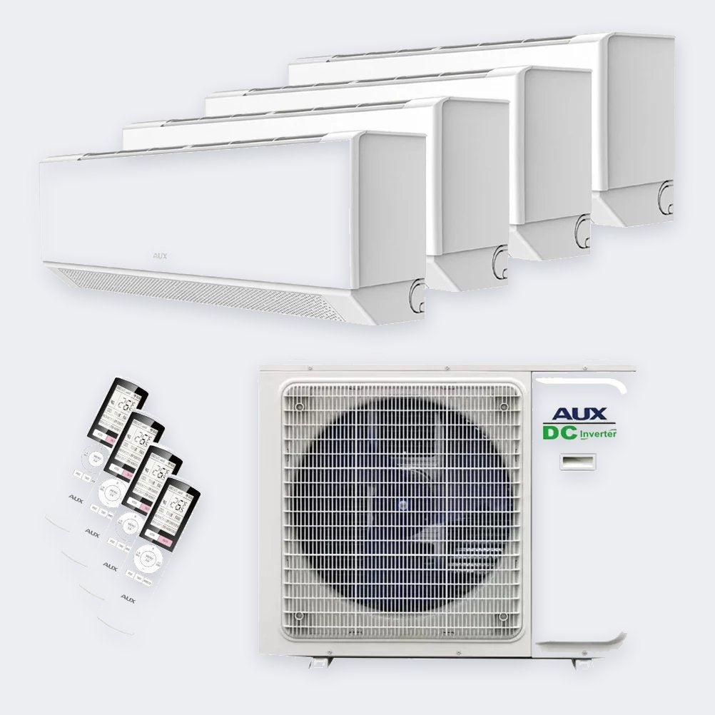 Aux Quattro-Split C-Serie Onyx Black M4-28LCLH – 7,9 kW / 28.000 BTU – Innengeräte 2× 2,5 + 2× 3,5 kW – A++ – mit WLAN