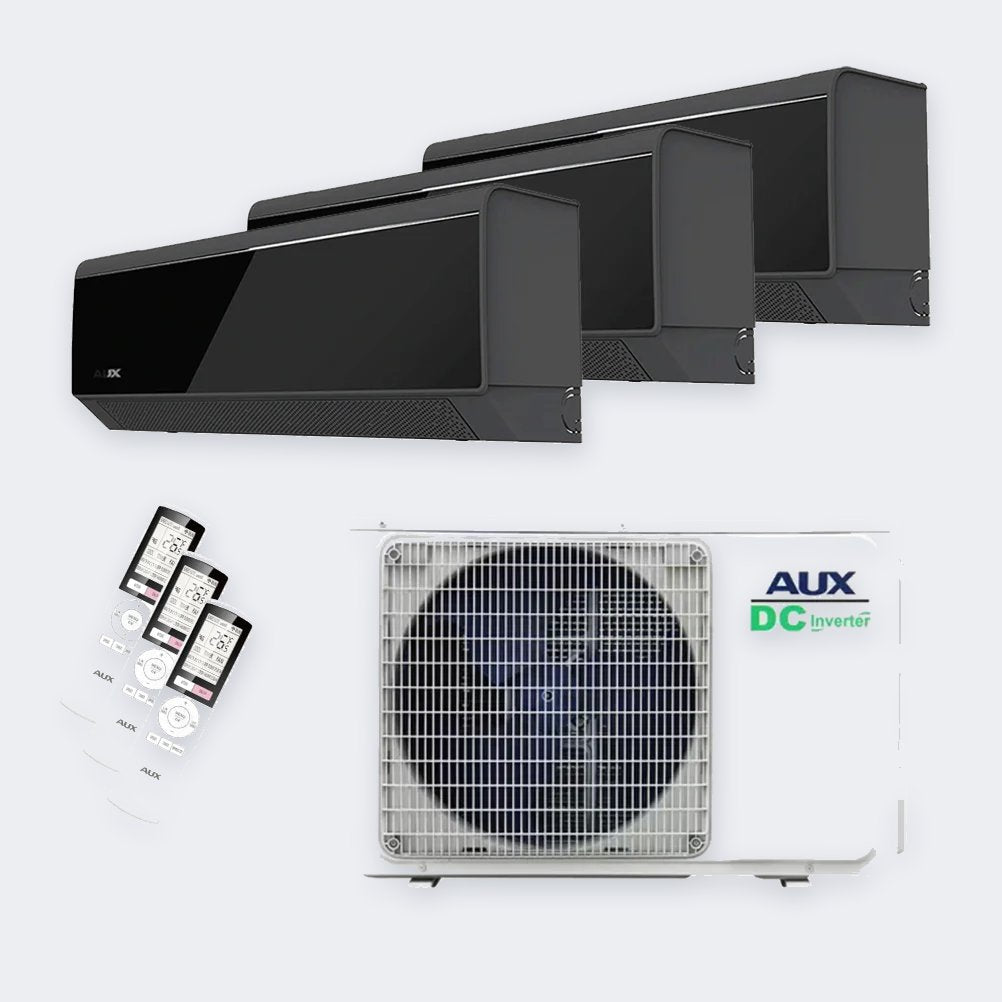 Aux Triple-Split C-Serie Onyx Black – 6,0 kW / 21.000 BTU – Innengeräte 2× 2,5 + 3,5 kW – mit WLAN