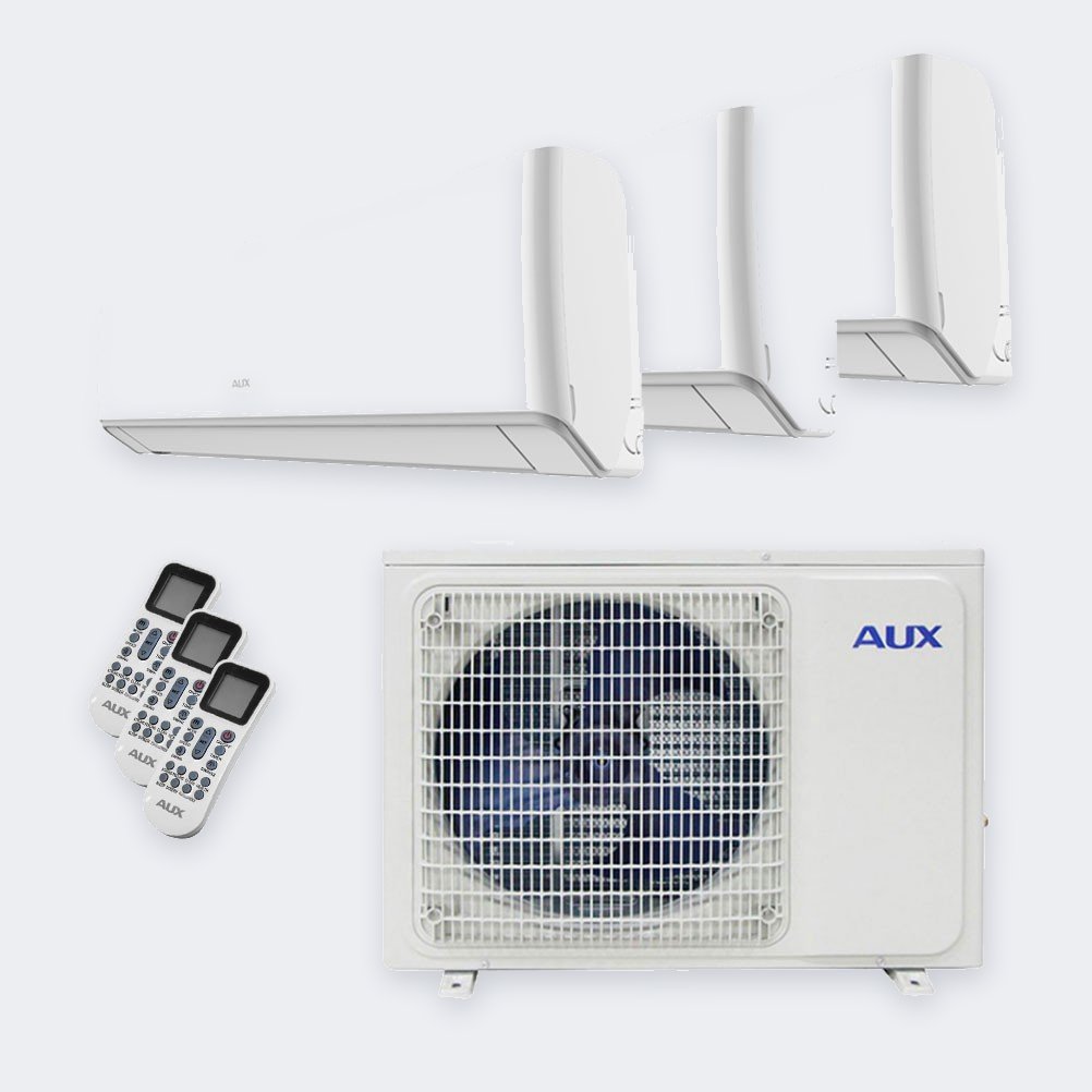 Aux Triple-Split Q-Smart Deluxe – 6,2 kW / 21.000 BTU – Innengeräte 2× 2,5 + 3,5 kW – mit WLAN