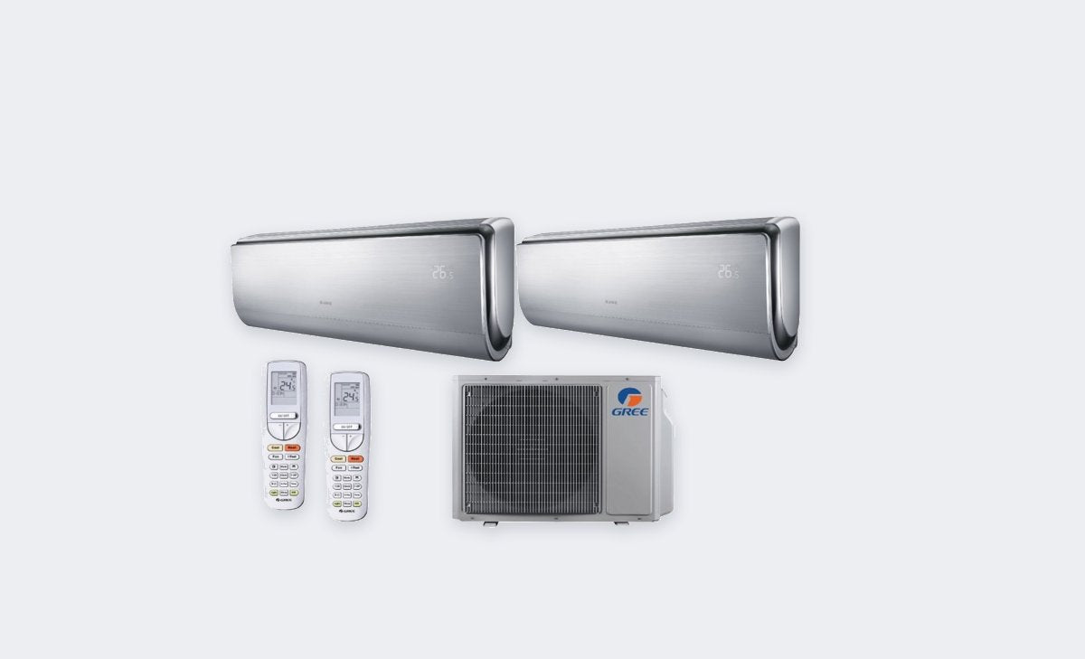 Gree Duo-Split U-Crown Silber – 5,0 kW / 18.000 BTU – Innengeräte 2,5 + 3,5 kW – mit WLAN