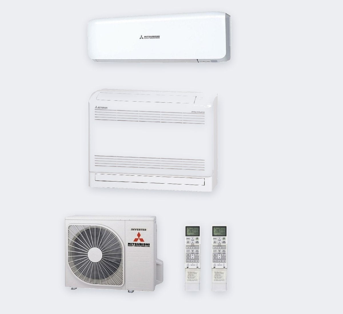 Mitsubishi Heavy Industries Duo-Split SCM50ZS-W – 5,0 kW / 18.000 BTU – Bodenkonsole 2,5 kW + Wandgerät 3,5 kW – A++